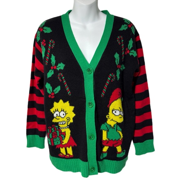 The Simpsons Christmas Cardigan Sweater Lisa Bart Ugly Xmas Holiday XS - Picture 1 of 7